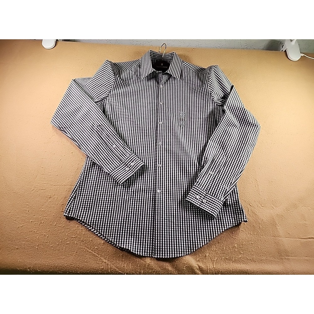 Van Heusen Flex3 Slim Fit Shirt Mens 15-15.5 34/35 M Black White Gingham Dress